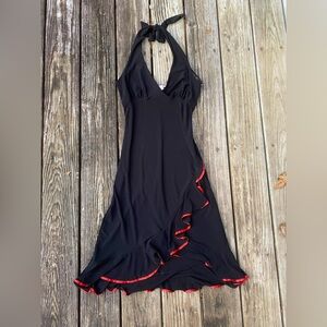 Y2K Lipstick Black and Red Halter Formal Midi Dress